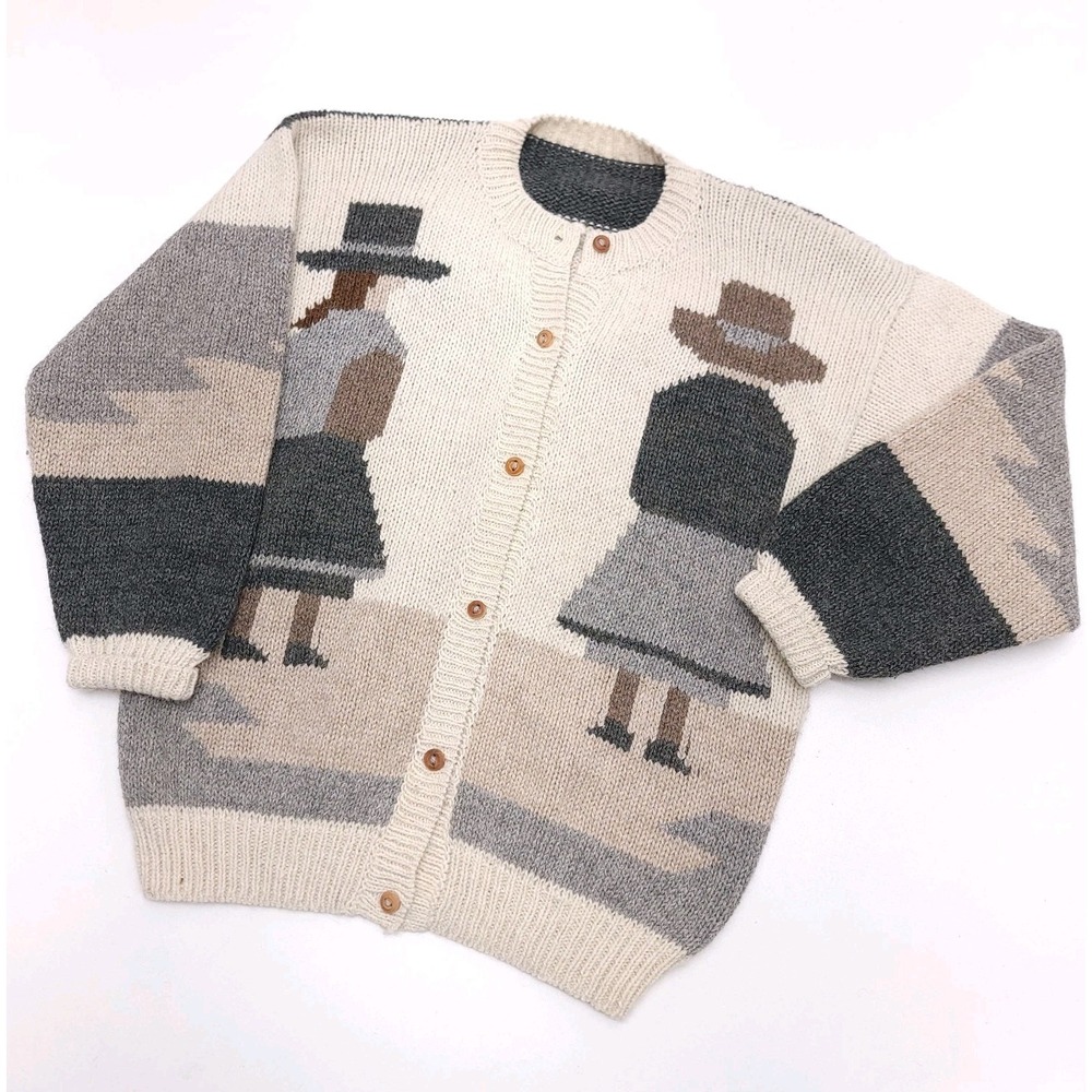 Vintage Alpaca Wool Cardigan Hand Made Knit Peru Connection Womens